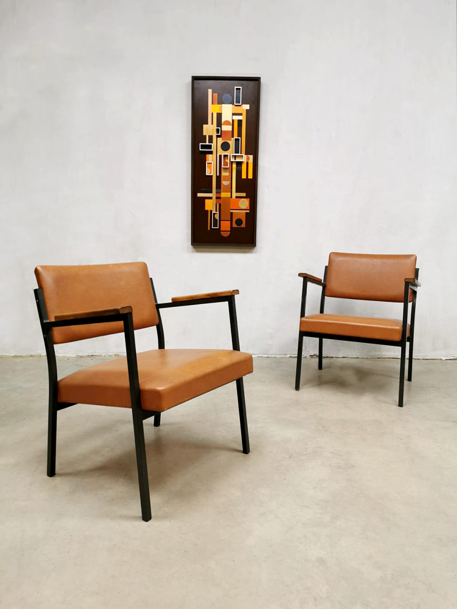 Vintage Dutch design industrial armchairs industriële stoelen 'minimalism'