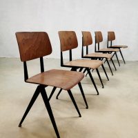 Vintage industrial stacking school chairs stoelen Galvanitas