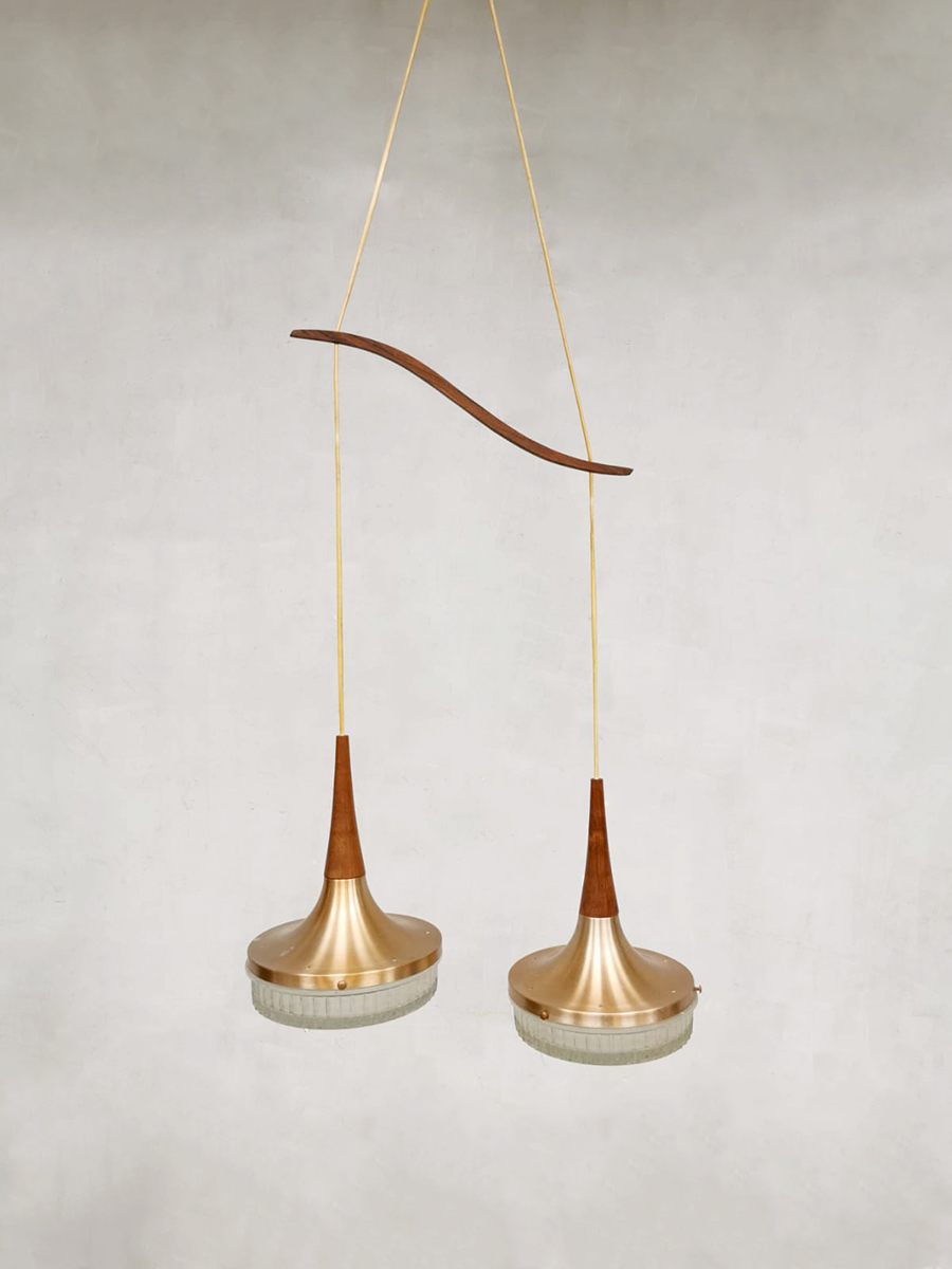 Sixties hanglamp lamp copper glass Danish pendant vintage design