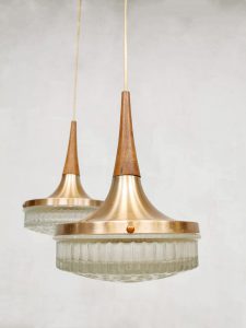 Vintage Danish design copper pendant lamp hanglamp 'duo wave'