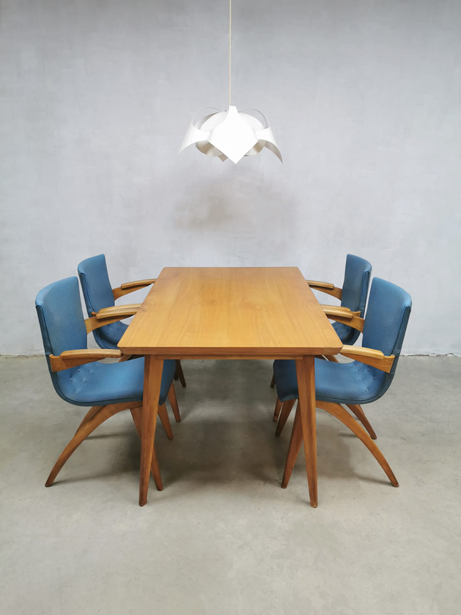 ontrouw Correlaat Egomania Vintage Dutch design dining set chairs stoelen tafel G. van Os Culemborg |  Bestwelhip