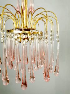 Murano glass chandelier pendant kroonluchter seventies vintage Paolo Venini Italian design teardrop