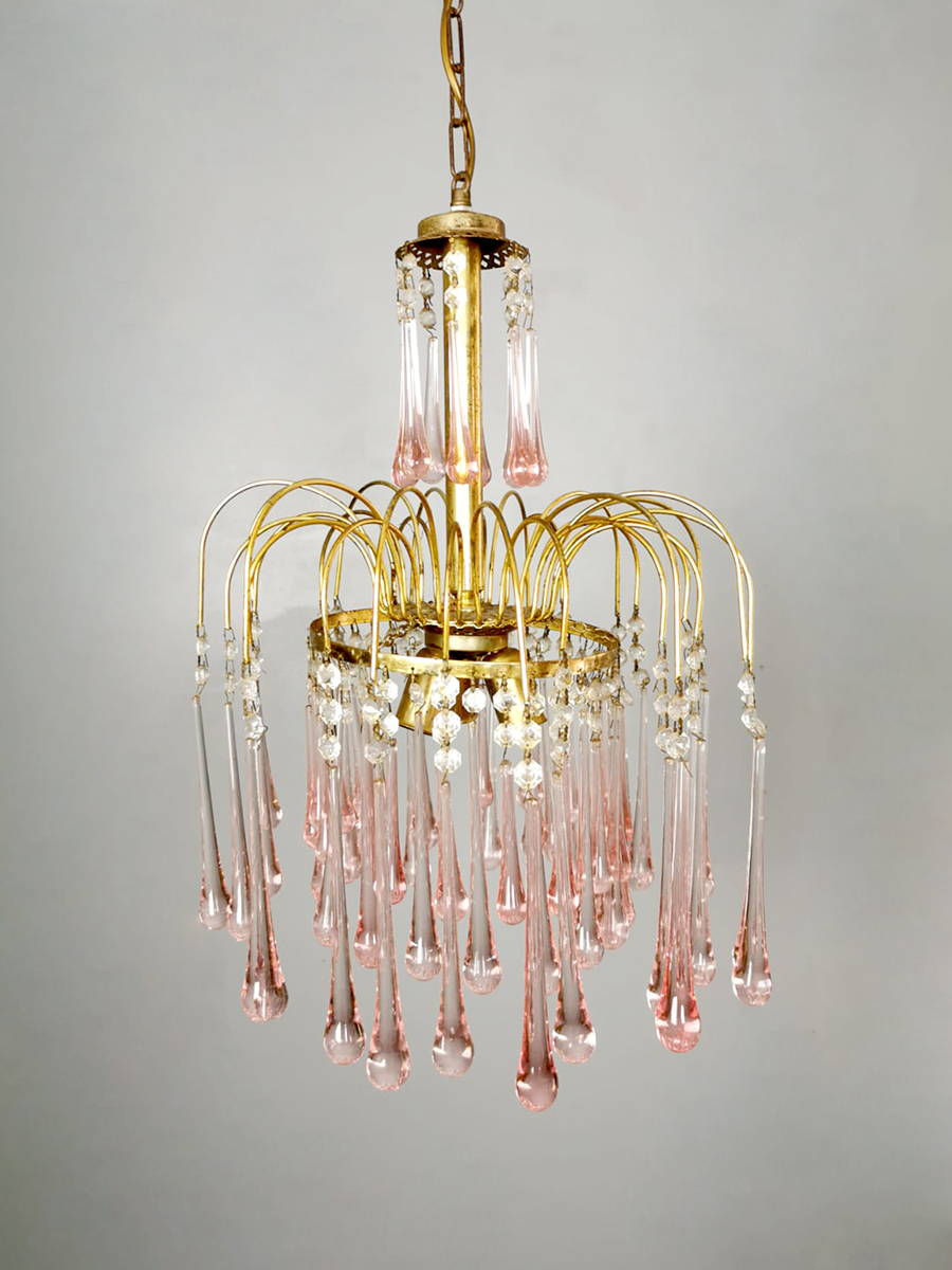 Vintage Italian design Murano glass chandelier kroonluchter Paolo Venini 'Teardrops'
