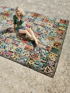 Vintage tapijt kelim rug carpet graphic design multi colors
