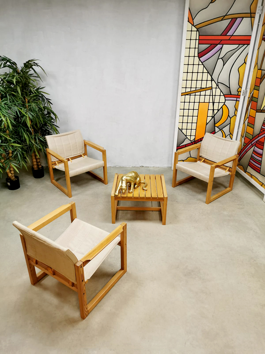 Midcentury design 'Diana' safari chairs lounge set Karin Mobring