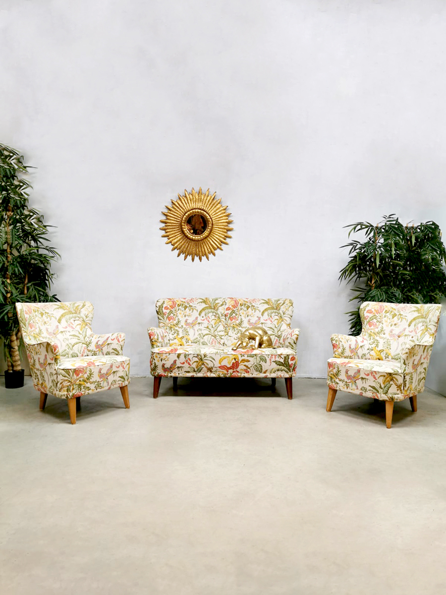 Vintage lounge set sofa lounge fauteuils Theo Ruth 'Botanical Jungle'