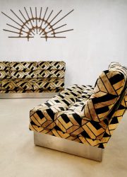 Modular elements sofa seventies design Frans vintage French elementen loungeset Roche Bobois grafisch velvet bank