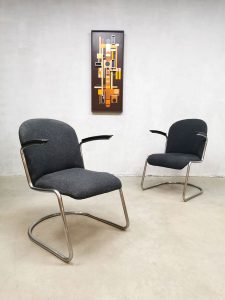 Vintage Dutch design arm chairs lounge fauteuils nr. 413 W.H Gispen