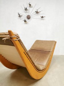 midcentury design rocking chair schommel stoel leather leer