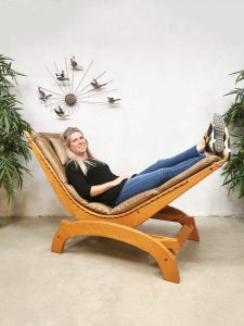 midcentury design rocking chair schommel stoel leather