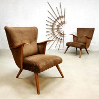 Vintage design armchairs wingback chair lounge fauteuils 'Corduroy lovebirds'