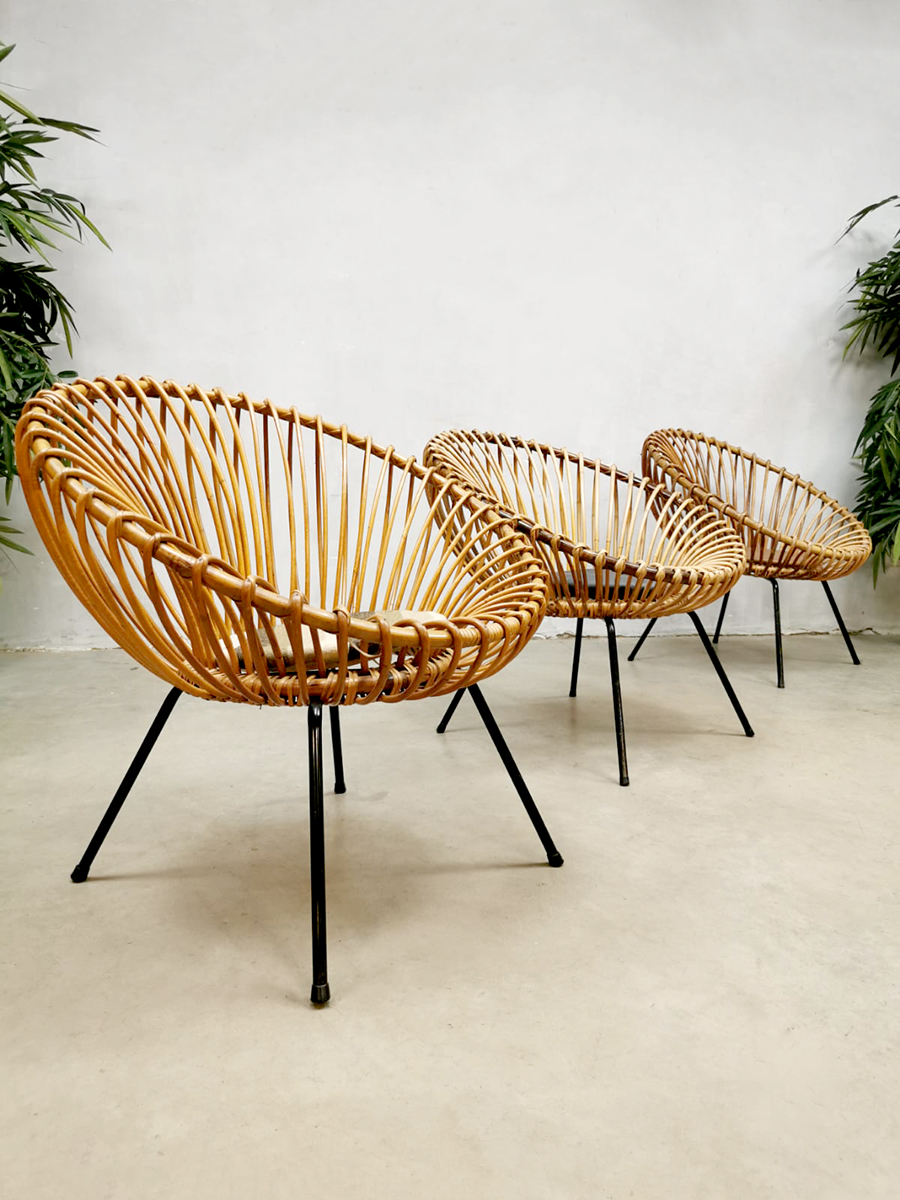 Rare vintage design rattan easy chairs rotan lounge stoelen 'Boho vibes'