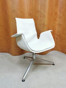 Vintage design Tulip office chair bureaustoel Kill international 'white leather'