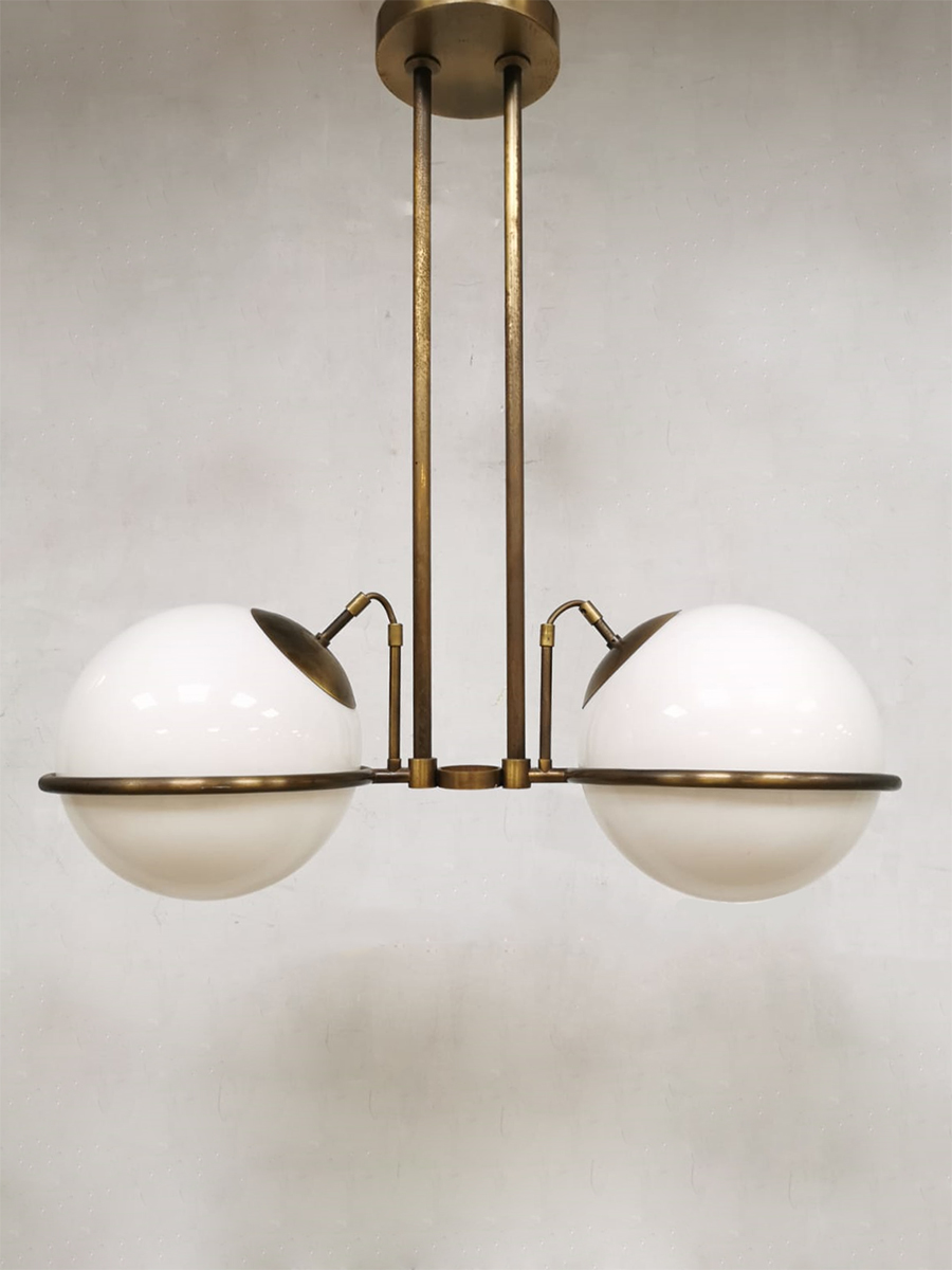 Midcentury brass pendant bollamp hanglamp 'art deco globes'