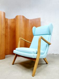 Vintage Danish design wingback chair lounge oorfauteuil 'Blue Scandinavian modern'