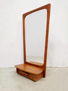 teak wood Danish design mirror spiegel shelf