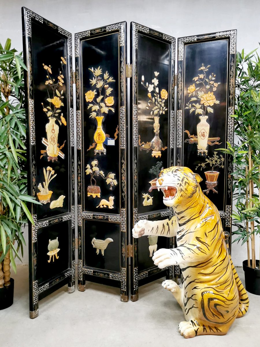 Vintage Italian design ceramic tiger statue tijger beeld keramiek XXL