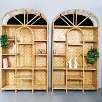 Vintage bamboo etagère bamboe wandkast room divider 'Boho chique' XL