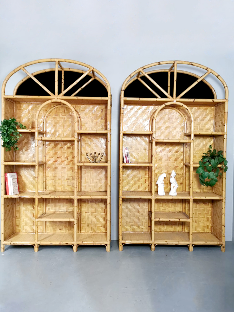 Vintage bamboo etagère bamboe wandkast room divider 'Boho chique' XL