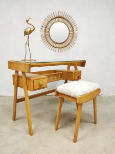 Dutch vintage design dressing table desk kaptafel bureau 'Teddy' ottoman