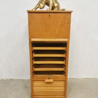 Solid oak tambour role filling cabinet vintage rolluikkast