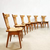 Brutalist midcentury vintage dinner chairs eetkamer stoelen 'handcrafted' handwerk Gennep by Smeets