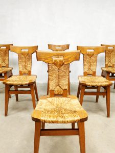 wabi sabi style vintage dining dinner chairs eetkamerstoelen midcentury design riet