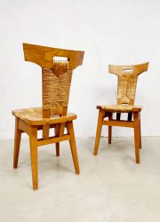 midcentury brutalist design dining rope chairs eetkamerstoelen Pierre Chapo style