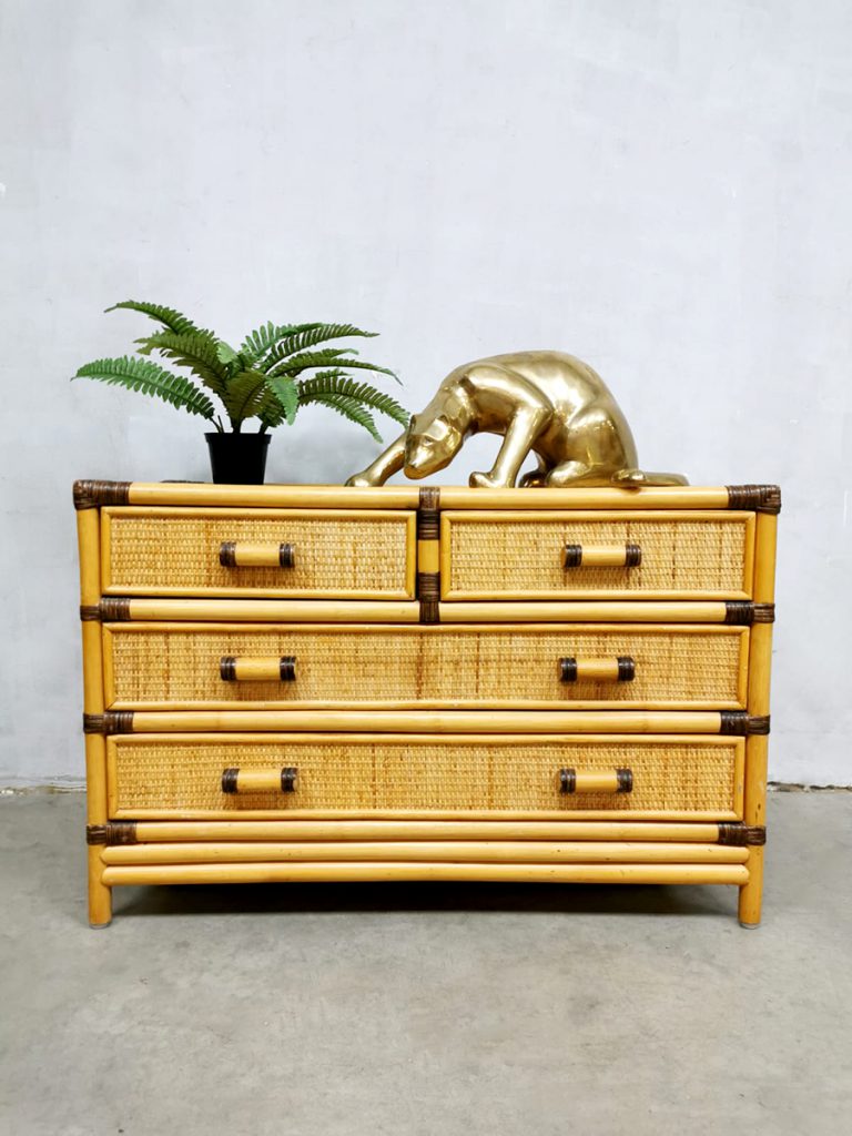 Vintage small bamboo chest of drawers bamboe ladekast ‘Boho