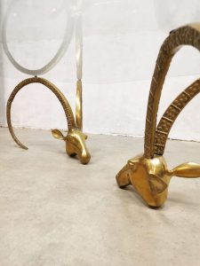 Midcentury design coffee table messing ram 'Majestic brass ibex heads'