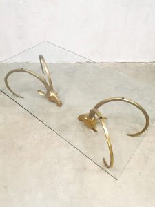 Midcentury design coffee table messing ram 'Majestic brass ibex heads'