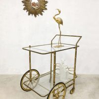 Vintage brass bamboo bar cart trolley liquor cabinet serveerwagen