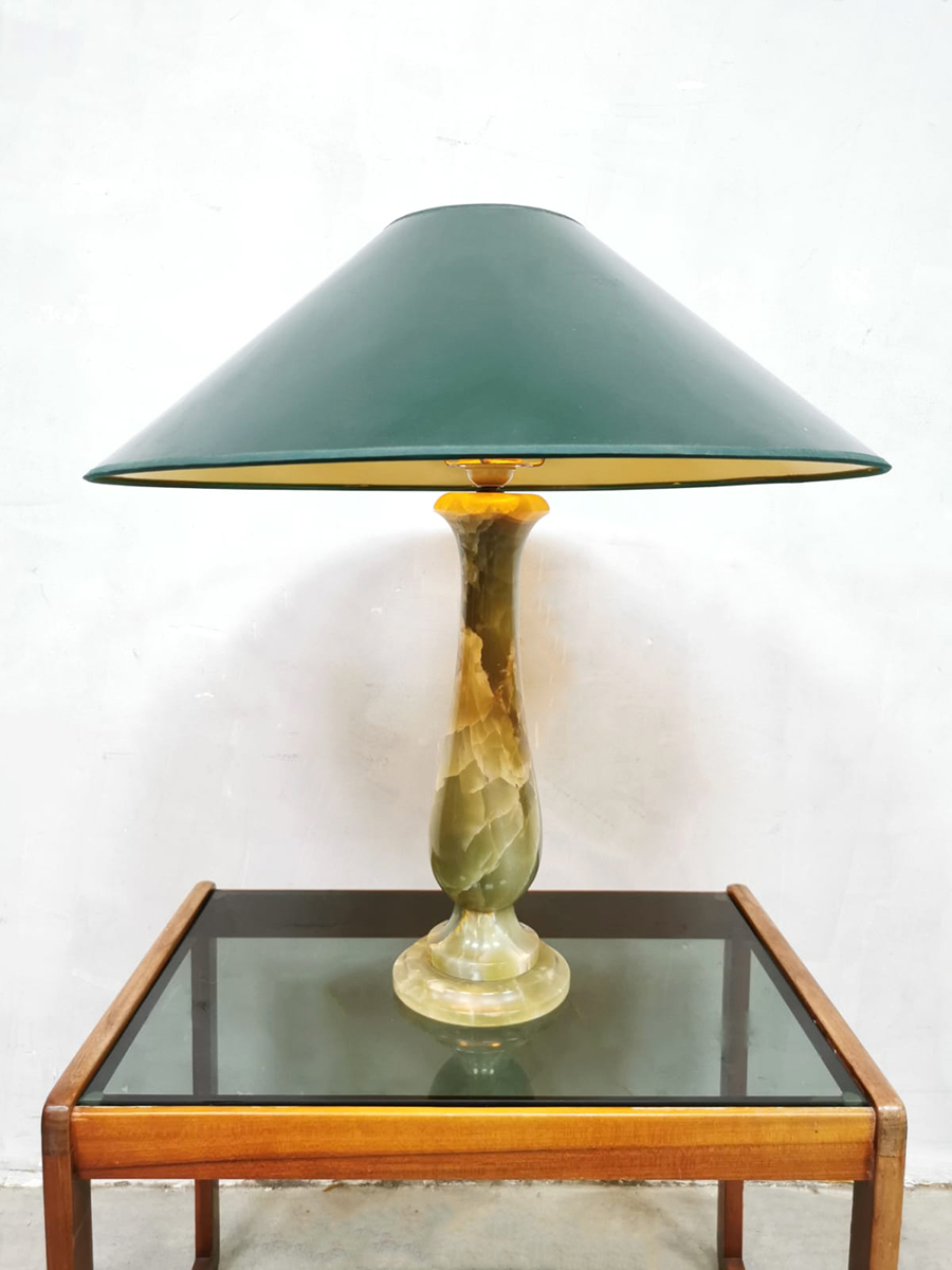 Midcentury onyx marble table lamp marmeren tafellamp 'Green spirit'