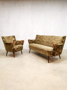 vintage sixties cocktail chair sofa stoel bank flower dessin print
