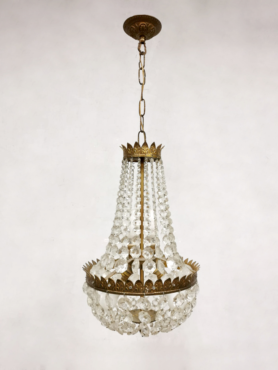 Antique Belgian gold gilded chandelier kroonluchter 'Petit chrystal luxury'