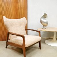Midcentury Danish design wingback armchair lounge fauteuil boucle sheepskin