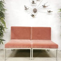 vintage Dutch design minimalism pink velvet sofa love seat