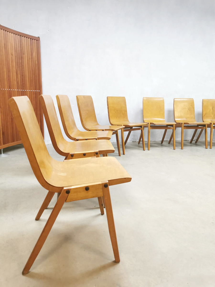 Vintage plywood stacking chairs eetkamerstoelen Ronald Rainer