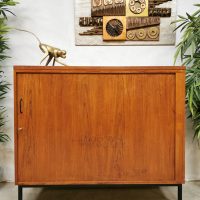 Midcentury tambour sliding door cabinet kast 'Tidy up minimalism'