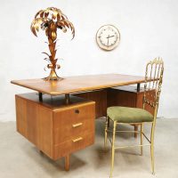 Vintage Dutch design brass desk bureau Poly Z walnut Zijlstra A A Patijn