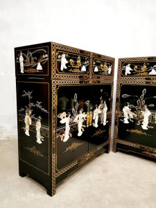 antique mother of pearl laquer asian cabinet chest of drawers oriental kast