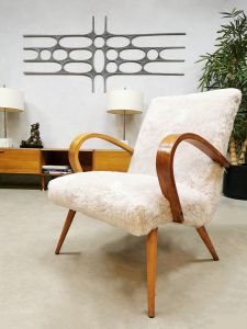 Midcentury design 'faux sheepskin' armchair lounge fauteuil