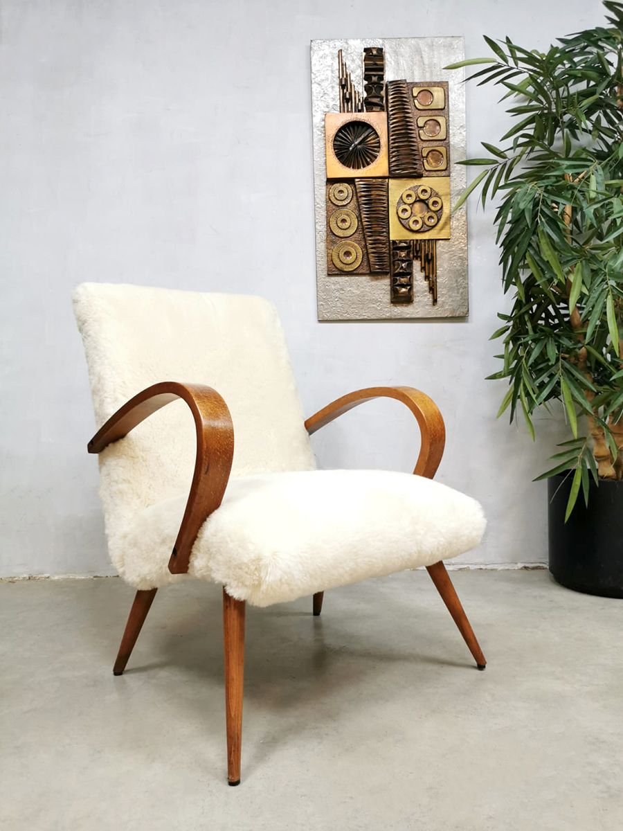 Midcentury design 'faux sheepskin' armchair lounge fauteuil