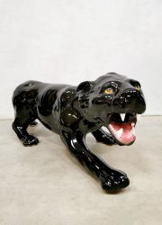 Vintage Italian ceramic black panther statue zwarte panter keramiek beeld