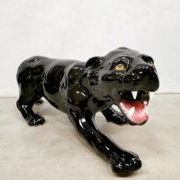 Vintage Italian ceramic black panther statue zwarte panter keramiek beeld