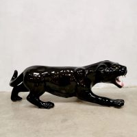 midcentury Italian ceramic black panther statue zwarte panter keramiek beeld decoration eclectic