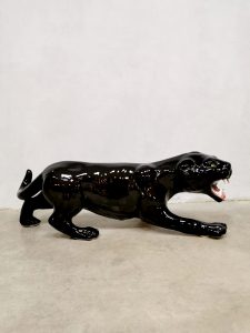 midcentury Italian ceramic black panther statue zwarte panter keramiek beeld decoration eclectic
