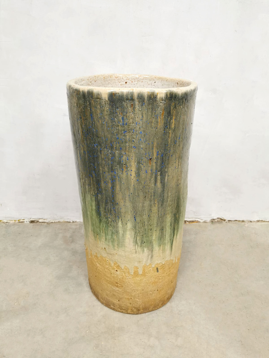 Vintage design cermic vase glazed planter vaas XXL 'earth tones' umbrella stand