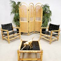 Midcentury Swedish design bamboo safari armchairs bamboe lounge stoelen