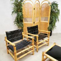 Midcentury Swedish design bamboo safari armchairs bamboe lounge stoelen